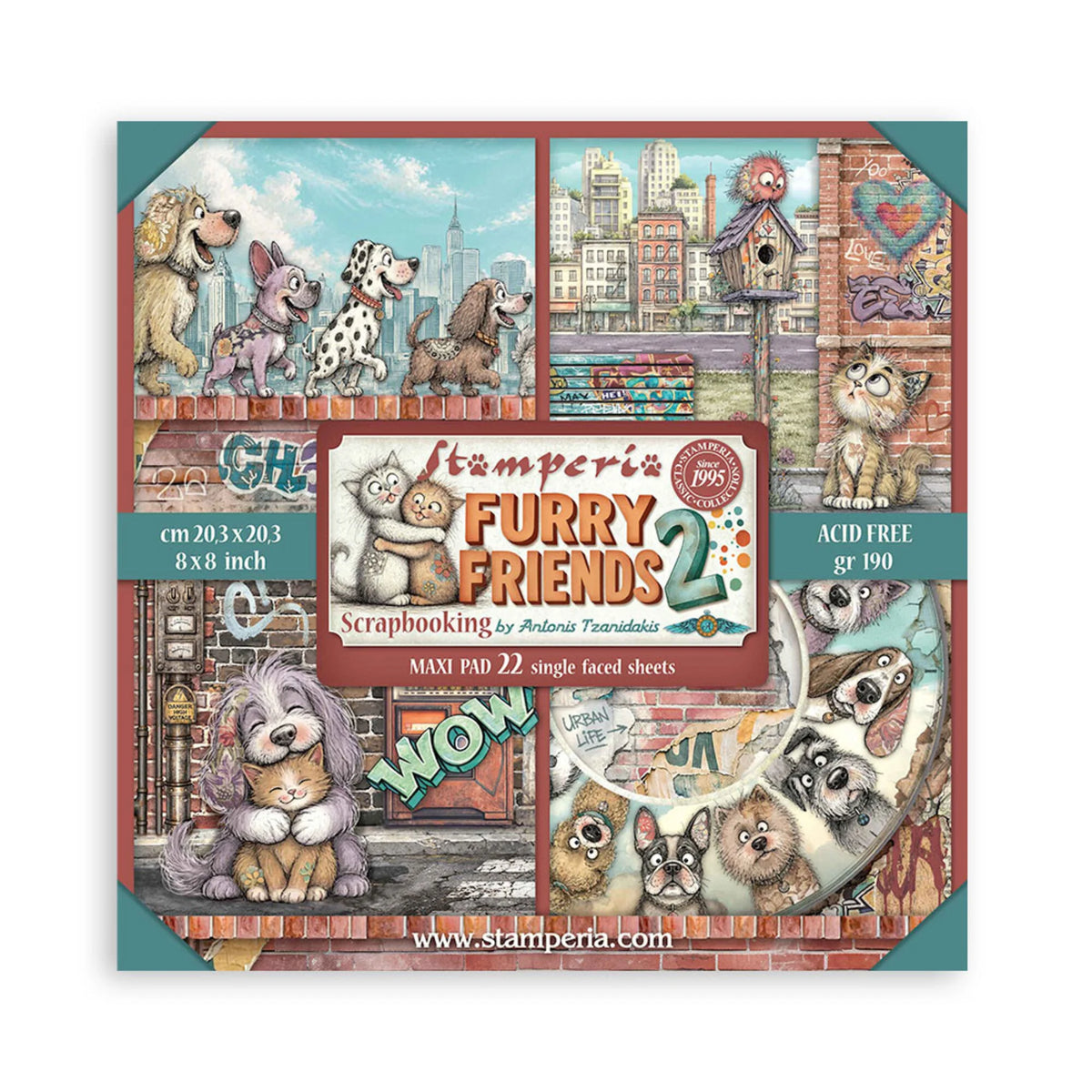Stamperia - Furry Friends 2 - (Single Face) Paper Pad (22ark)  - 8 x 8"