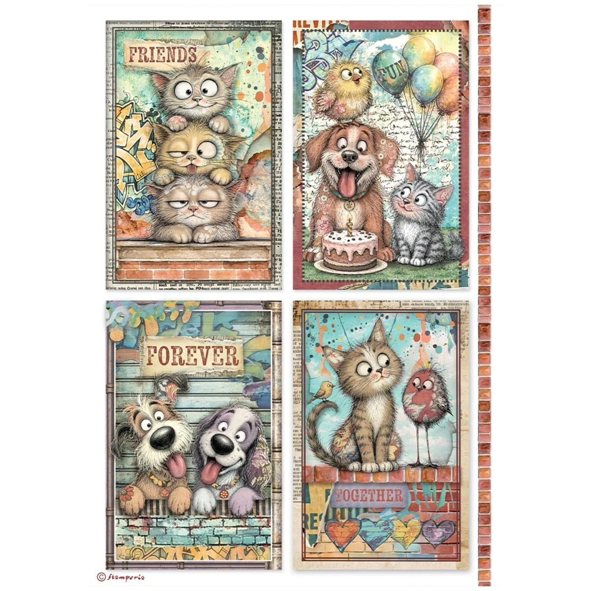 Stamperia - Furry Friends 2 - A4 Rice Paper Selection by Antonis Tzanidakis