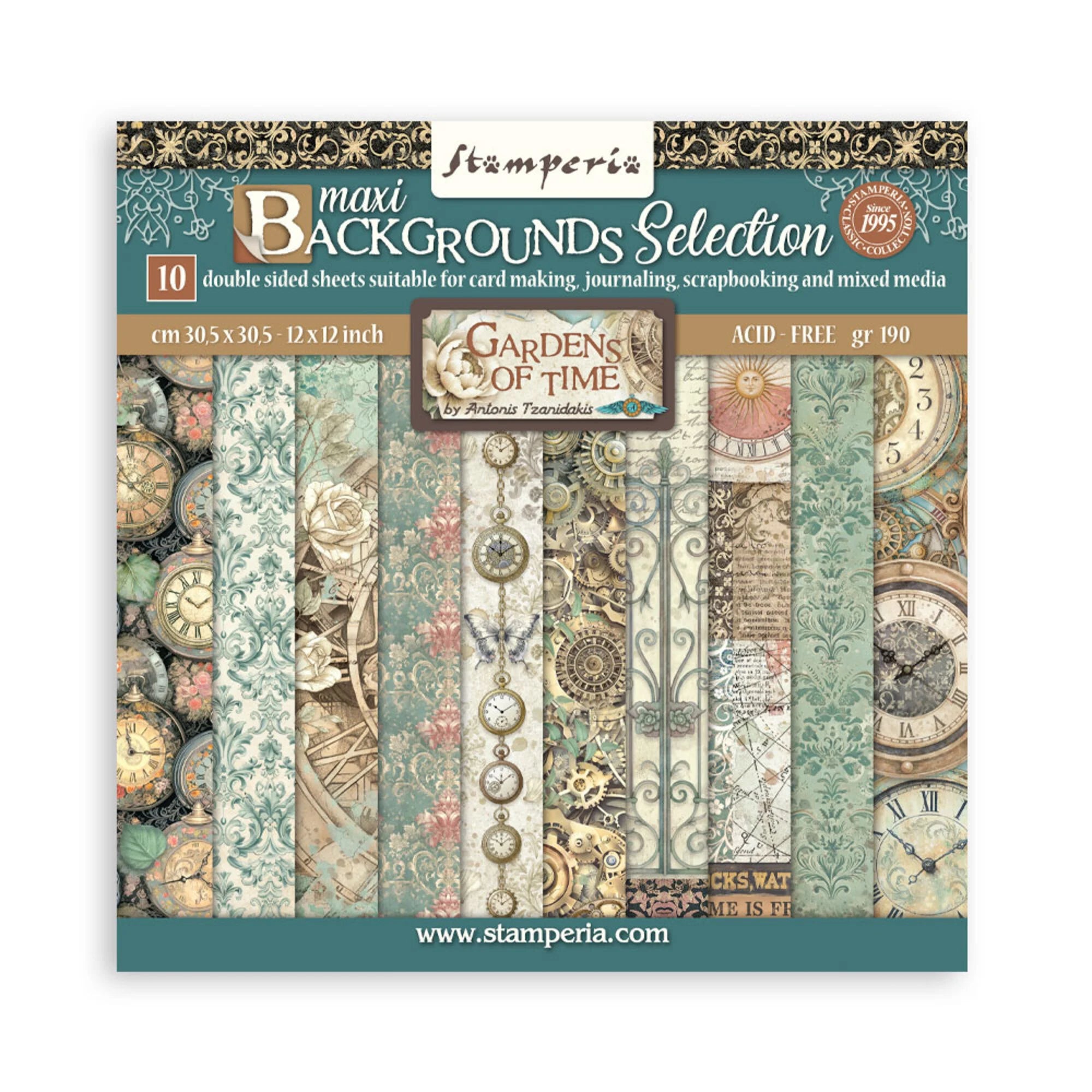 Stamperia - Gardens of time - Background Selection - Paper Pad - 12 x 12"