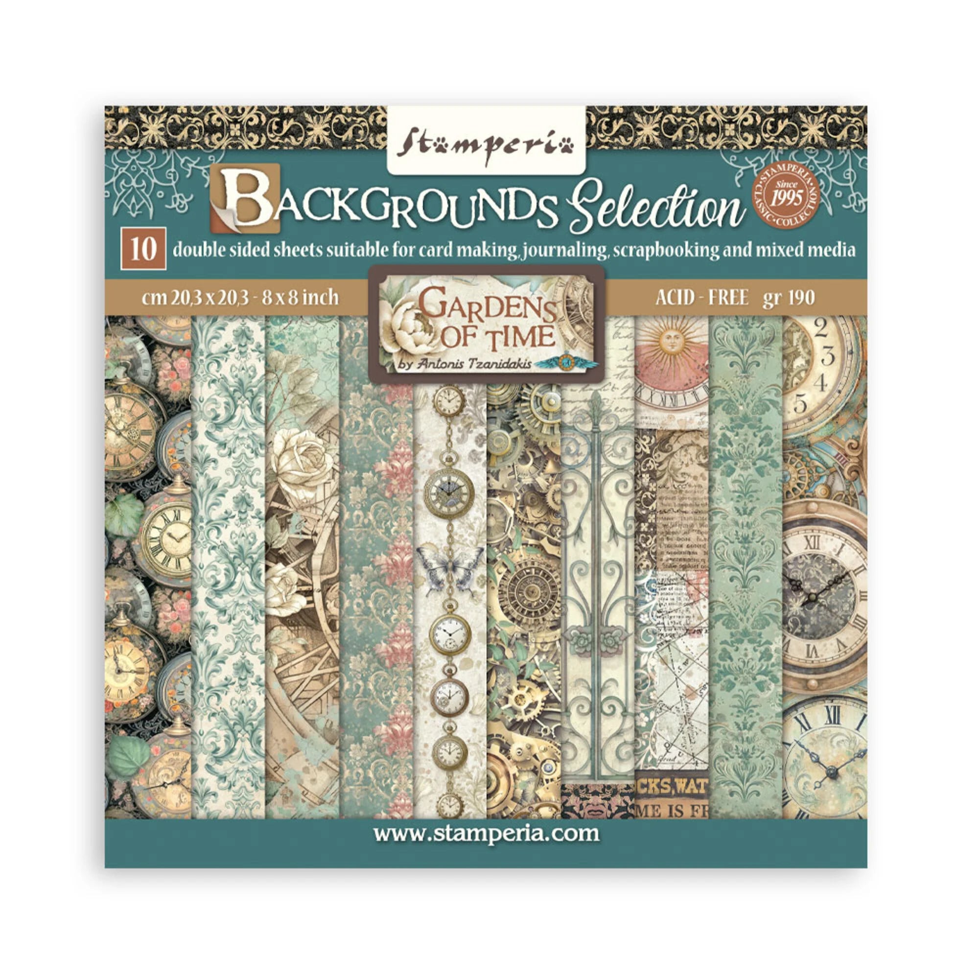 Stamperia  - Gardens of time - Background Selection Paper Pad 8 x 8" (10ark)