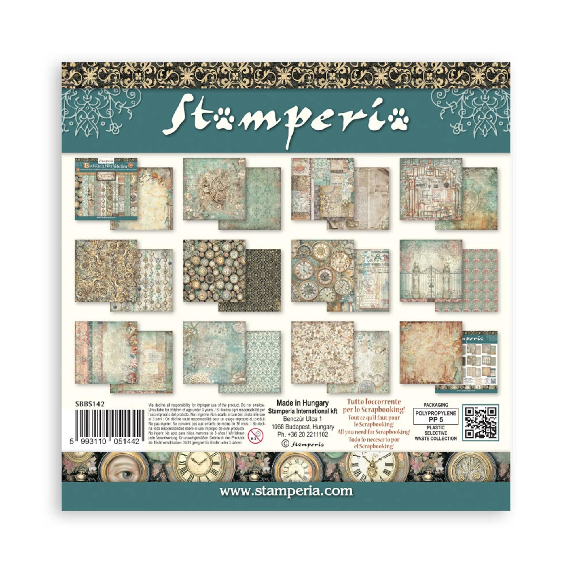 Stamperia  - Gardens of time - Background Selection Paper Pad 8 x 8" (10ark)