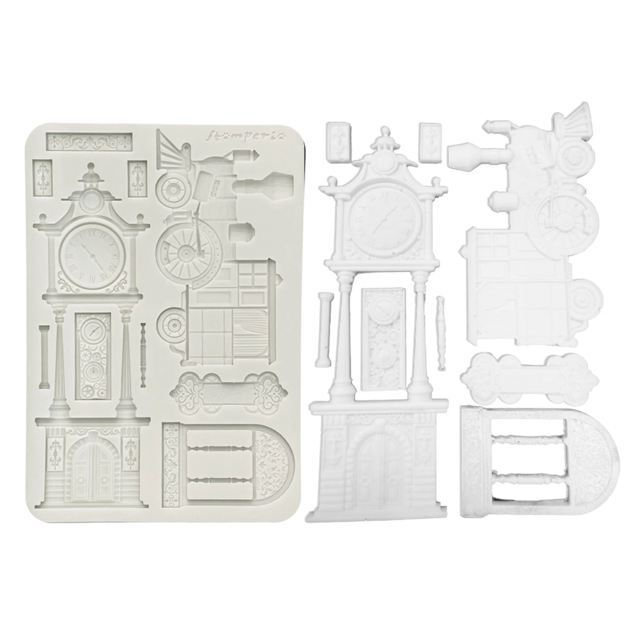 Stamperia - Silicon Mould - Gardens of time - Train and longcase clock