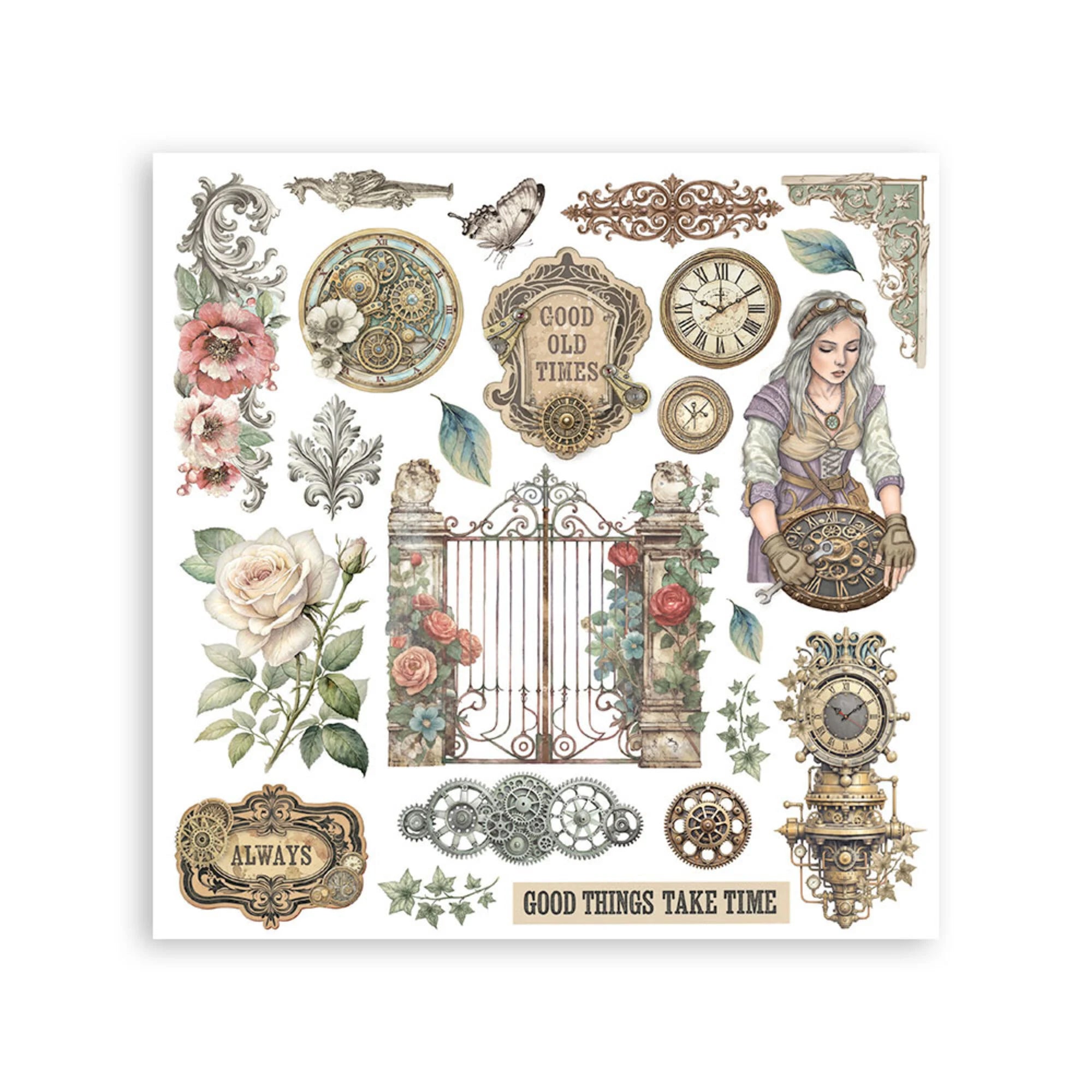 Stamperia - Gardens of Time - Rub ons kit - 15,5 x 15,5 cm