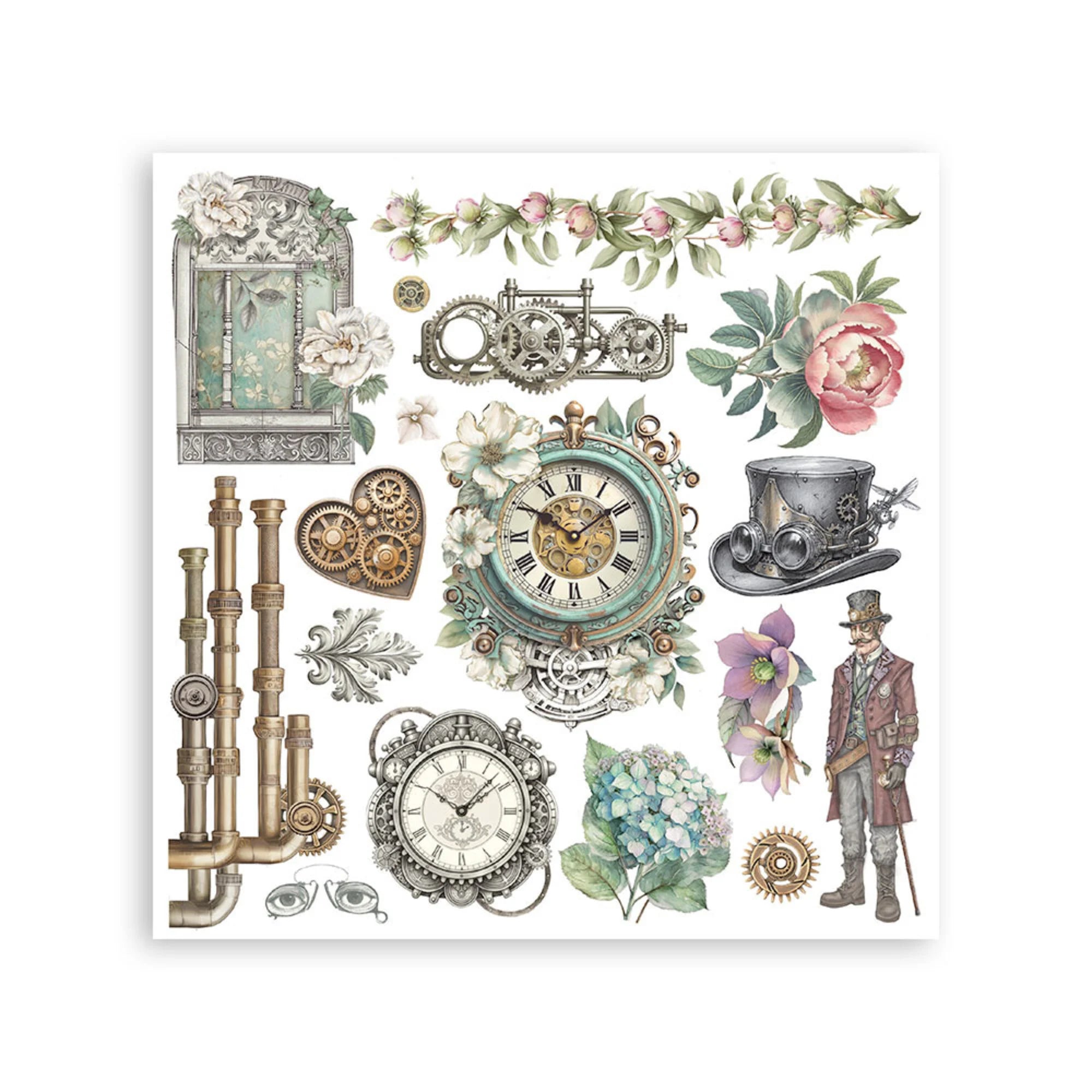 Stamperia - Gardens of Time - Rub ons kit - 15,5 x 15,5 cm