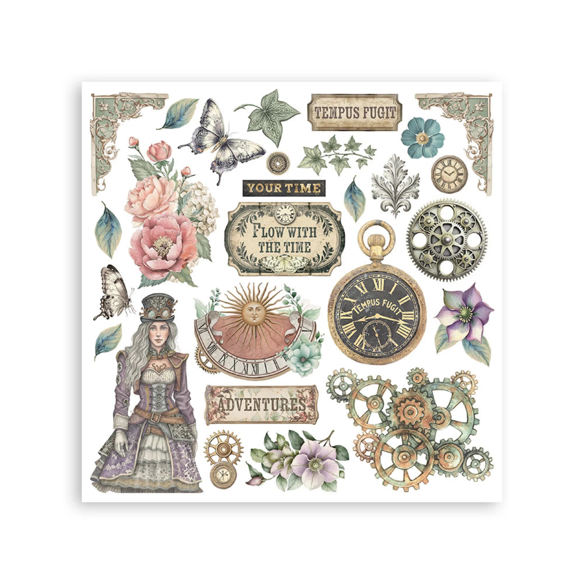 Stamperia - Gardens of Time - Rub ons kit - 15,5 x 15,5 cm