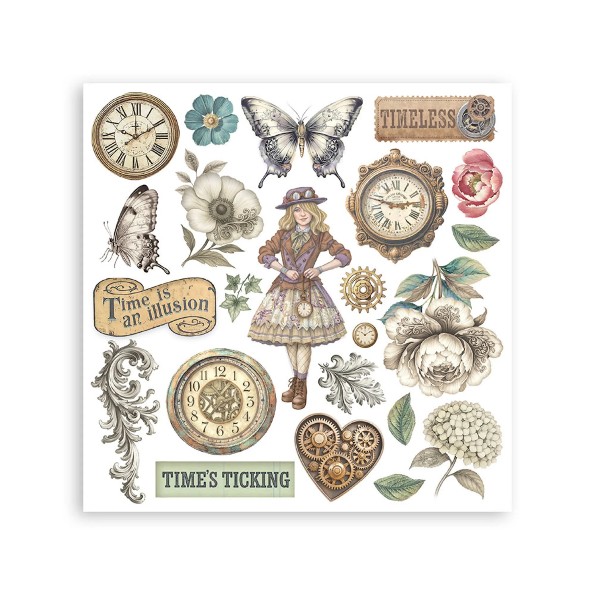 Stamperia - Gardens of Time - Rub ons kit - 15,5 x 15,5 cm