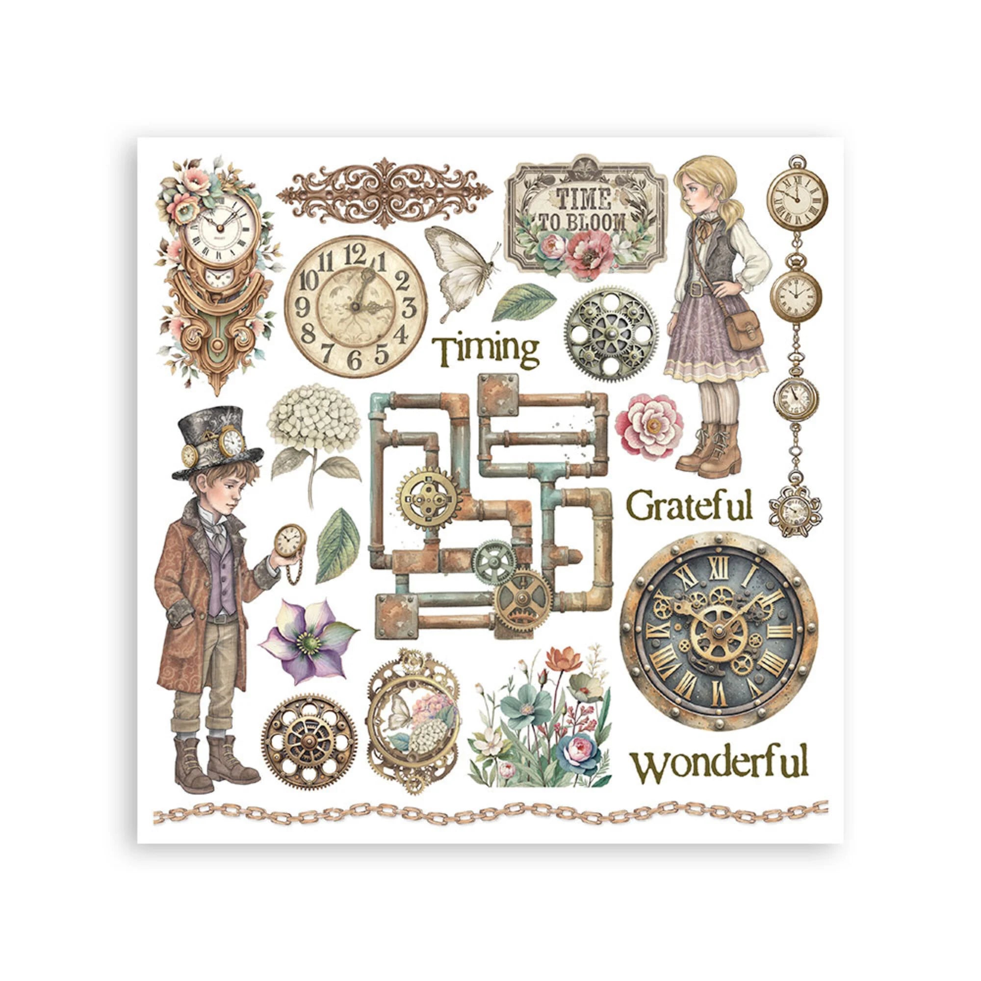 Stamperia - Gardens of Time - Rub ons kit - 15,5 x 15,5 cm
