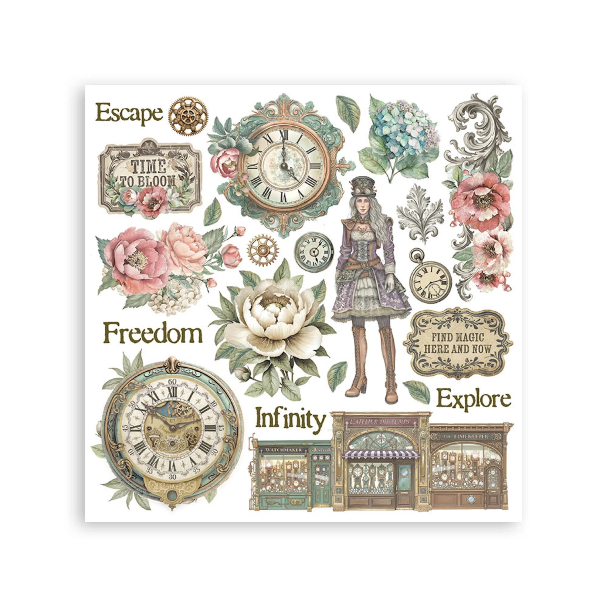 Stamperia - Gardens of Time - Rub ons kit - 15,5 x 15,5 cm