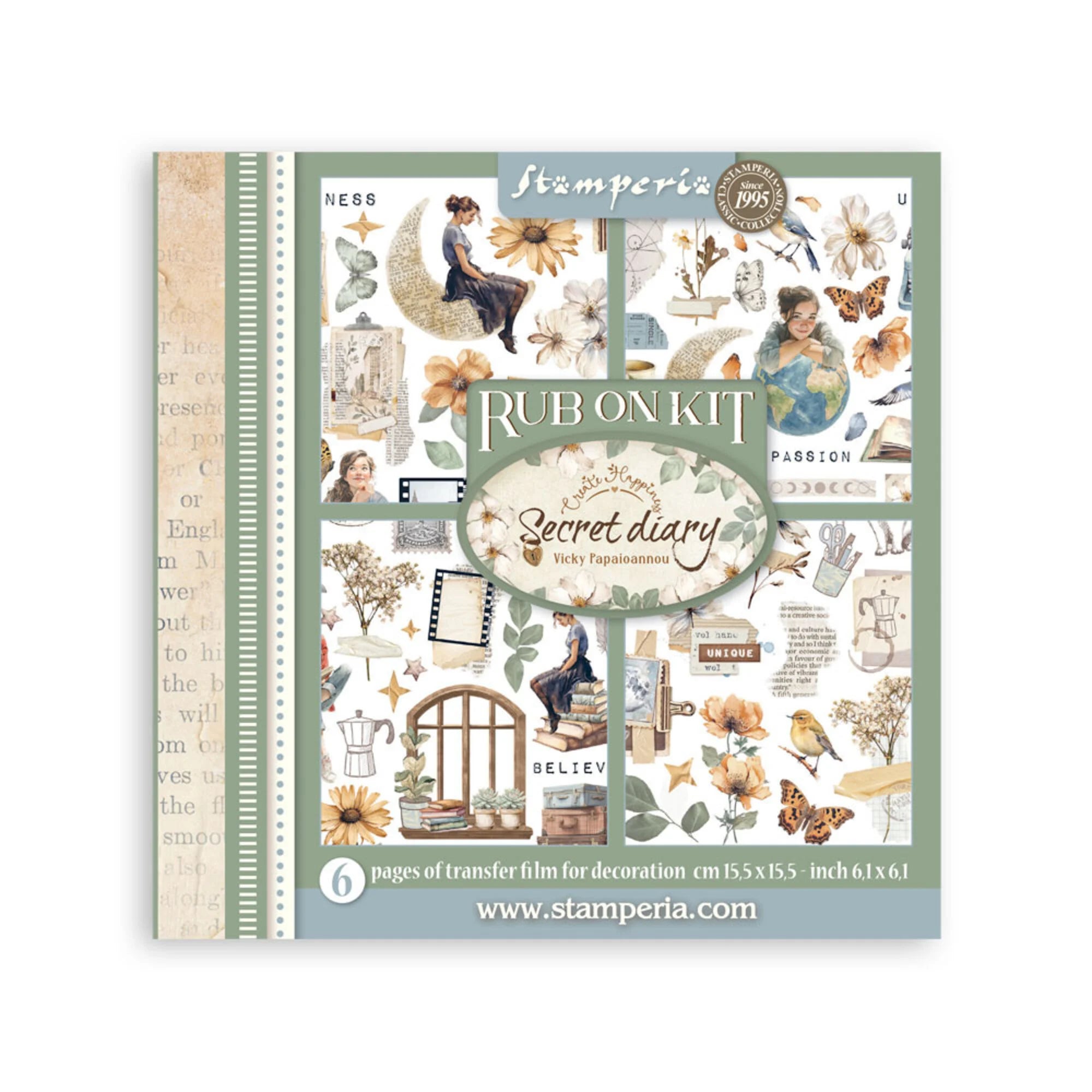 Stamperia - Secret Diary - Rub ons kit - 15,5 x 15,5 cm