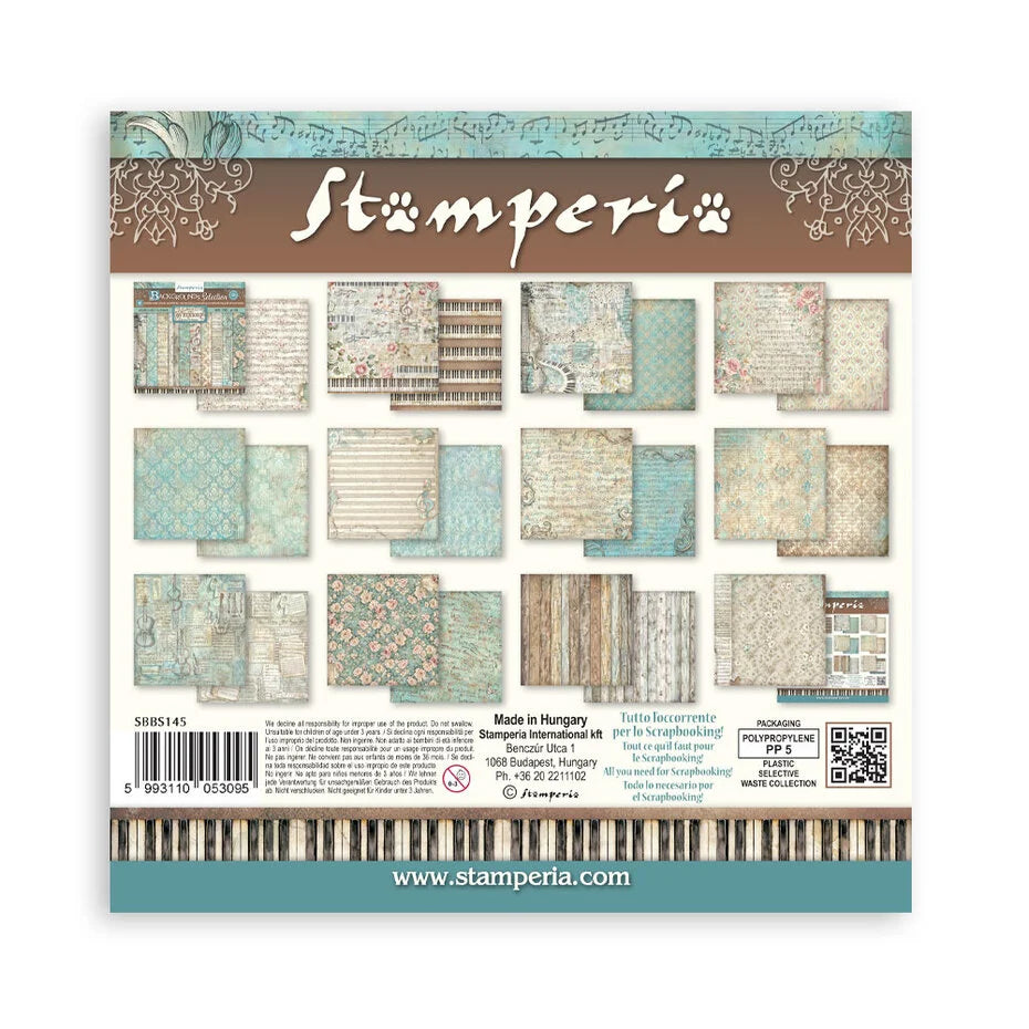 Stamperia  - Symphony - Background Selection Paper Pad 8 x 8" (10ark)