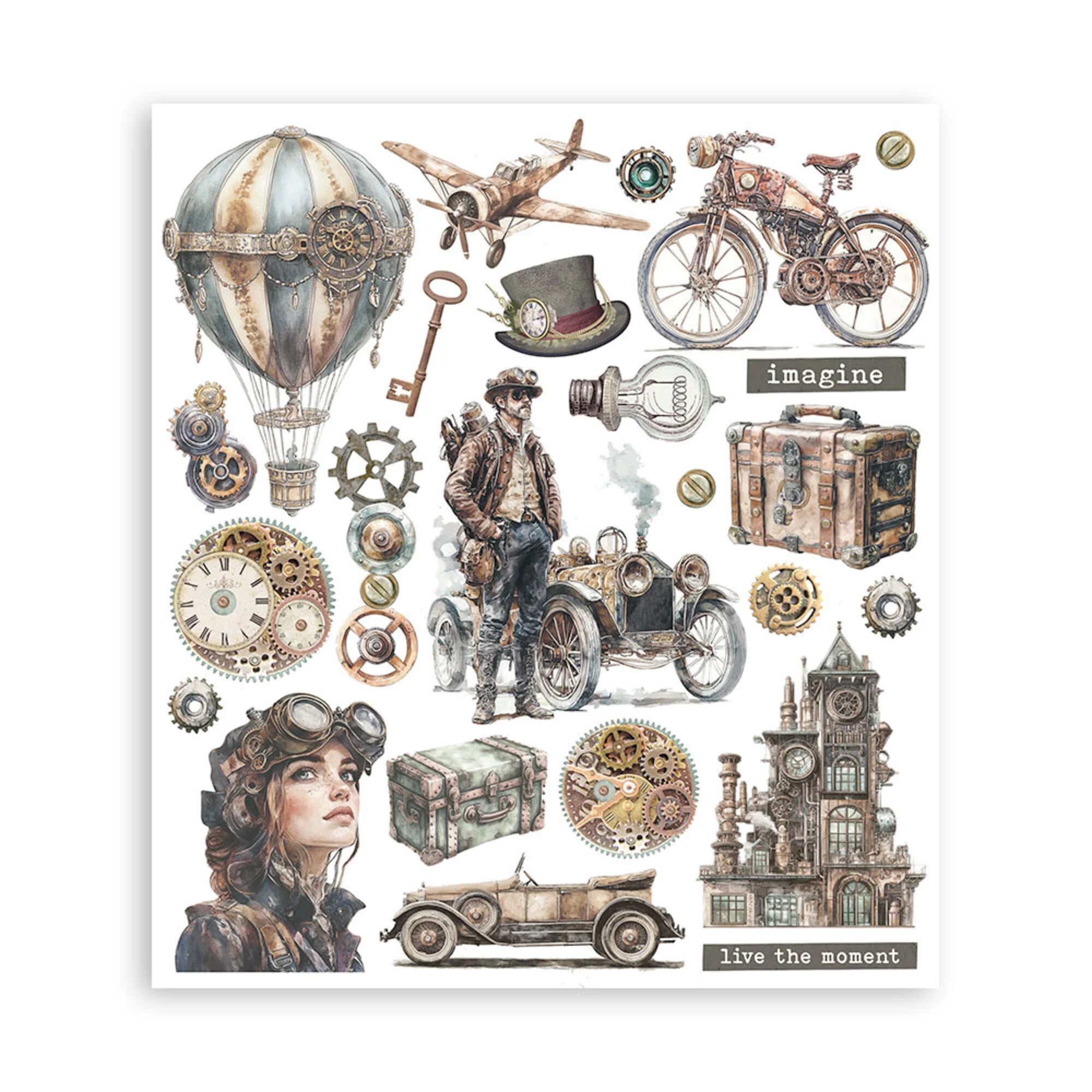 Stamperia - Voyages Fantastique - Rub ons kit  20,5 x 23 cm