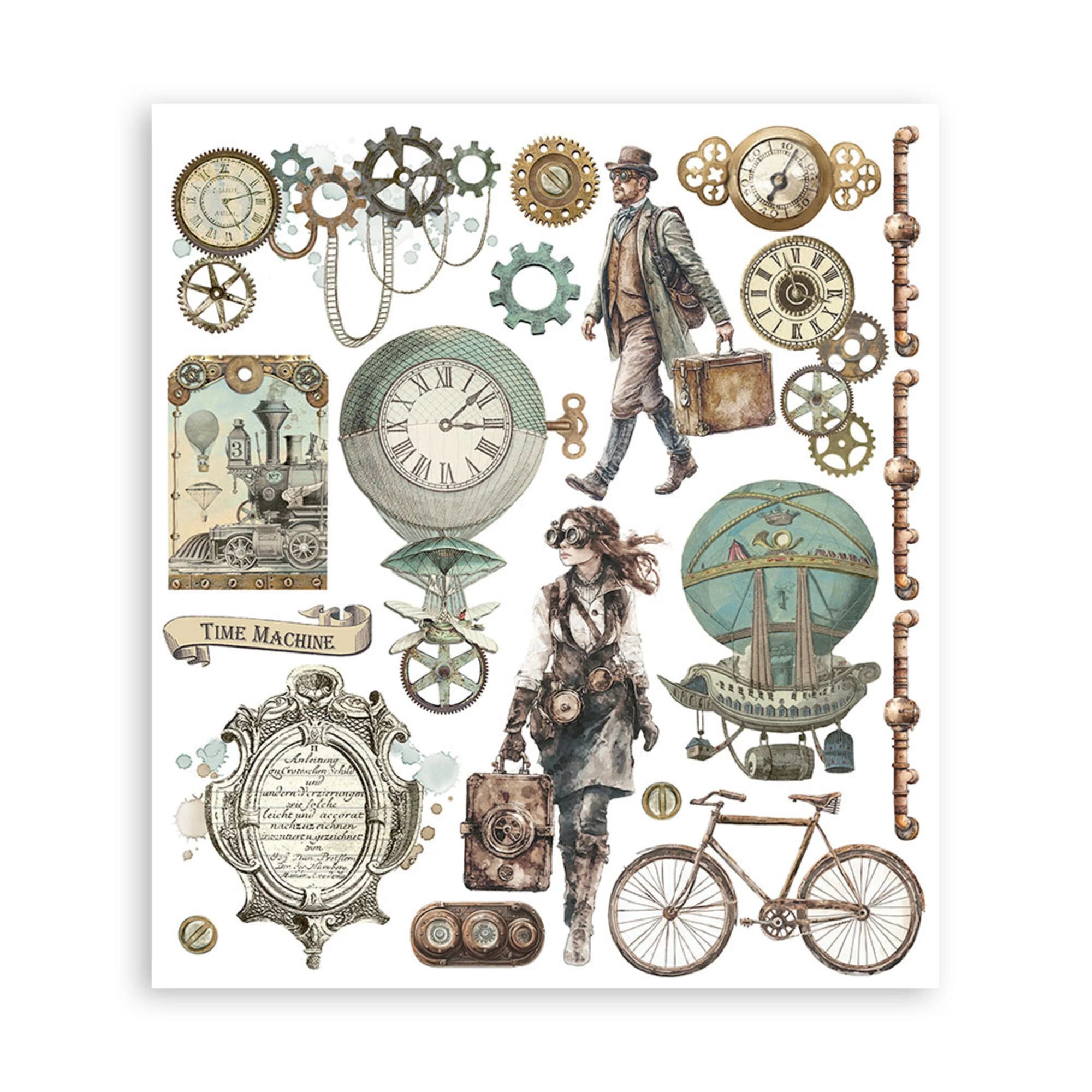 Stamperia - Voyages Fantastique - Rub ons kit  20,5 x 23 cm