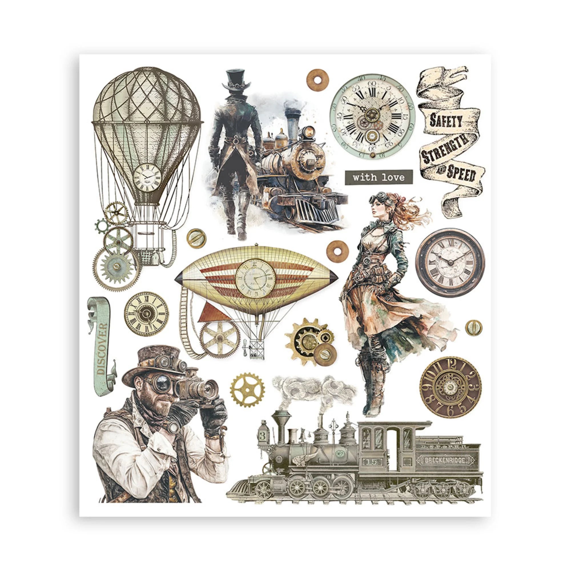 Stamperia - Voyages Fantastique - Rub ons kit  20,5 x 23 cm