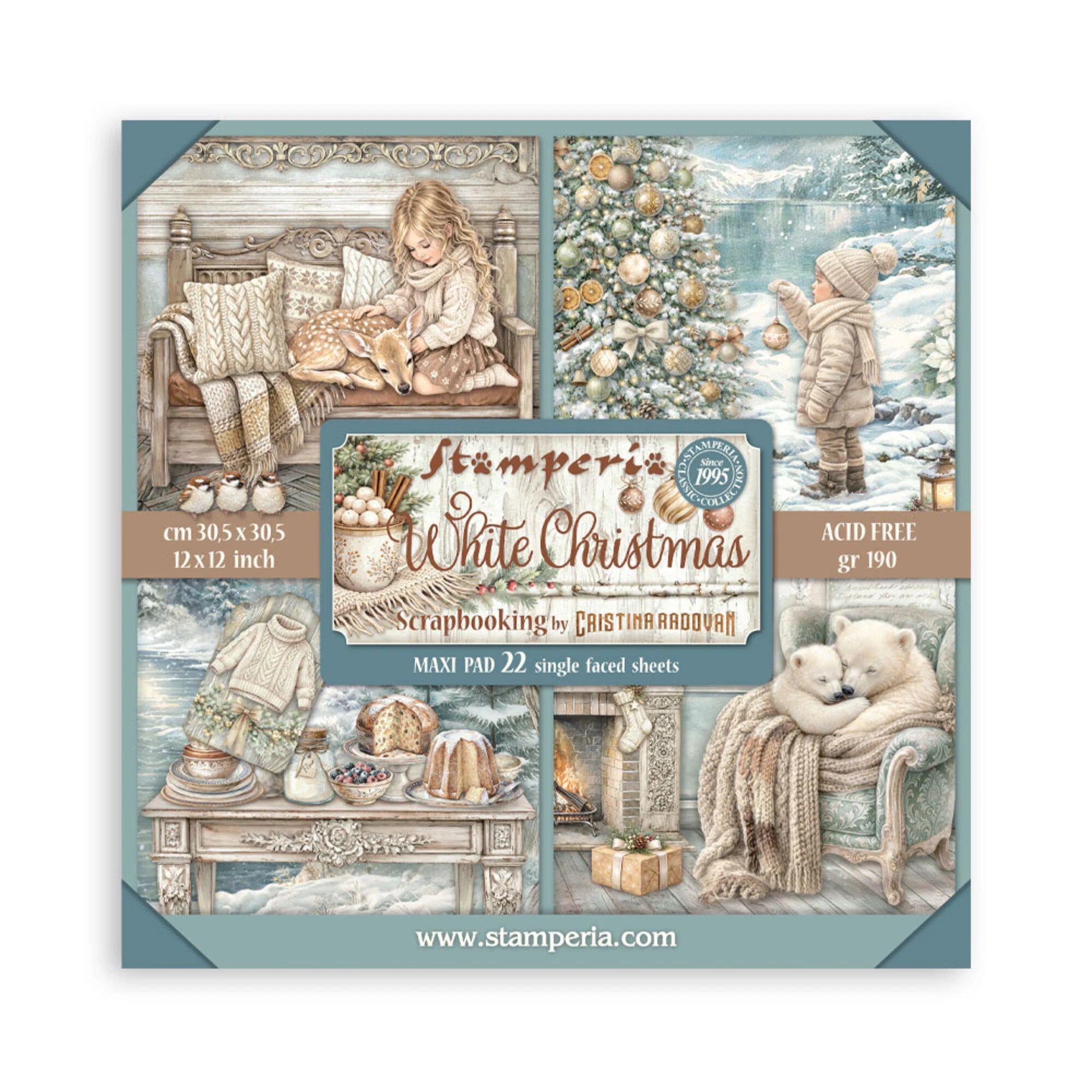 Stamperia  - White Christmas - Singled sided - Paper Pad  22 pk - 12 x 12"