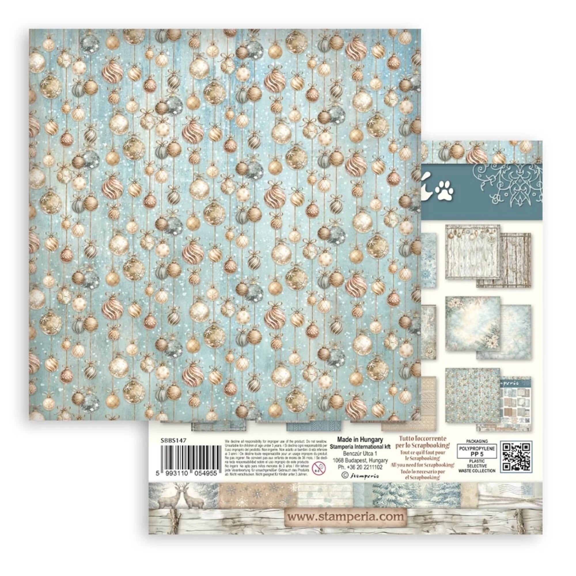 Stamperia  - White Christmas - Background Selection Paper Pad -  8 x 8" (10ark)