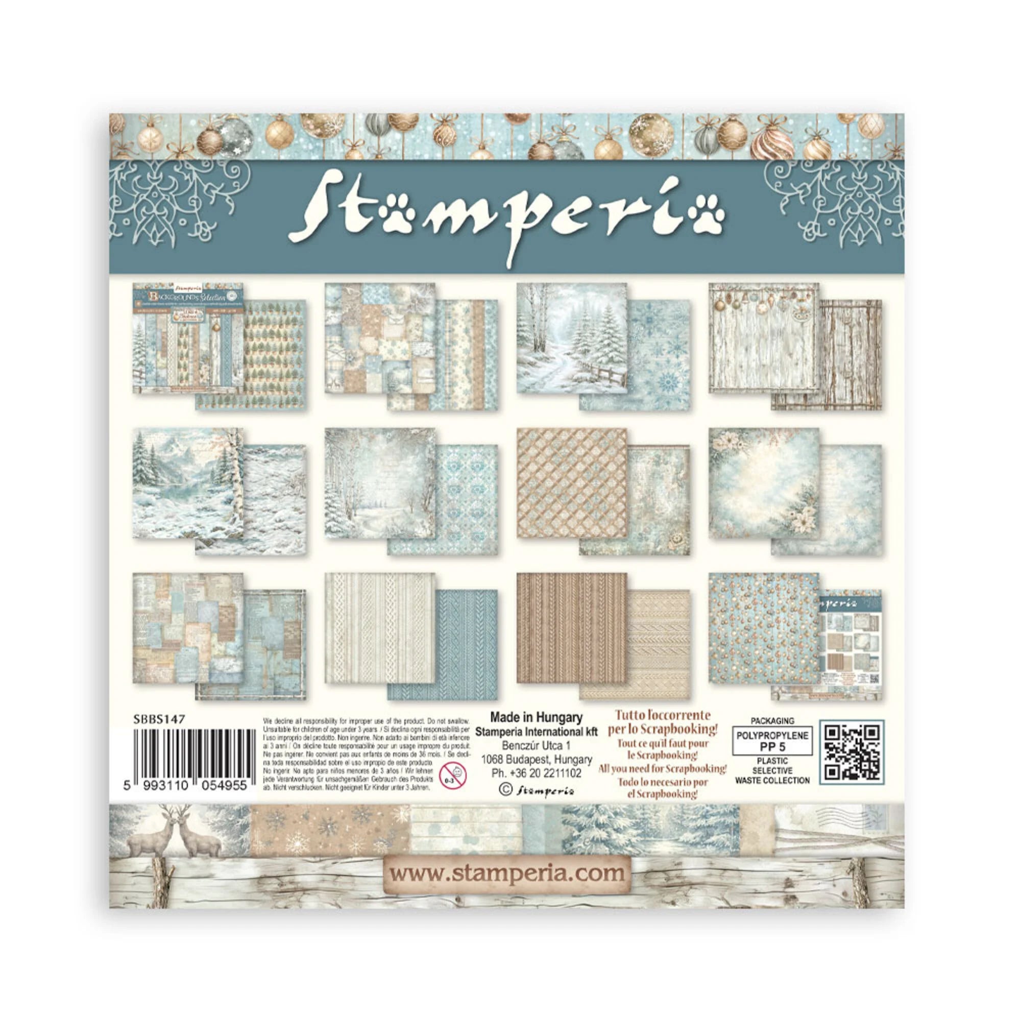 Stamperia  - White Christmas - Background Selection Paper Pad -  8 x 8" (10ark)