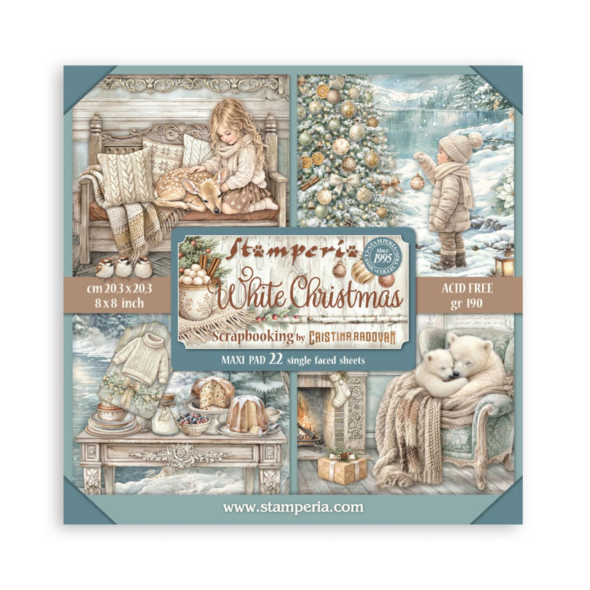 Stamperia  - White Christmas - Singled sided - Paper Pad    8 x 8" (22ark)
