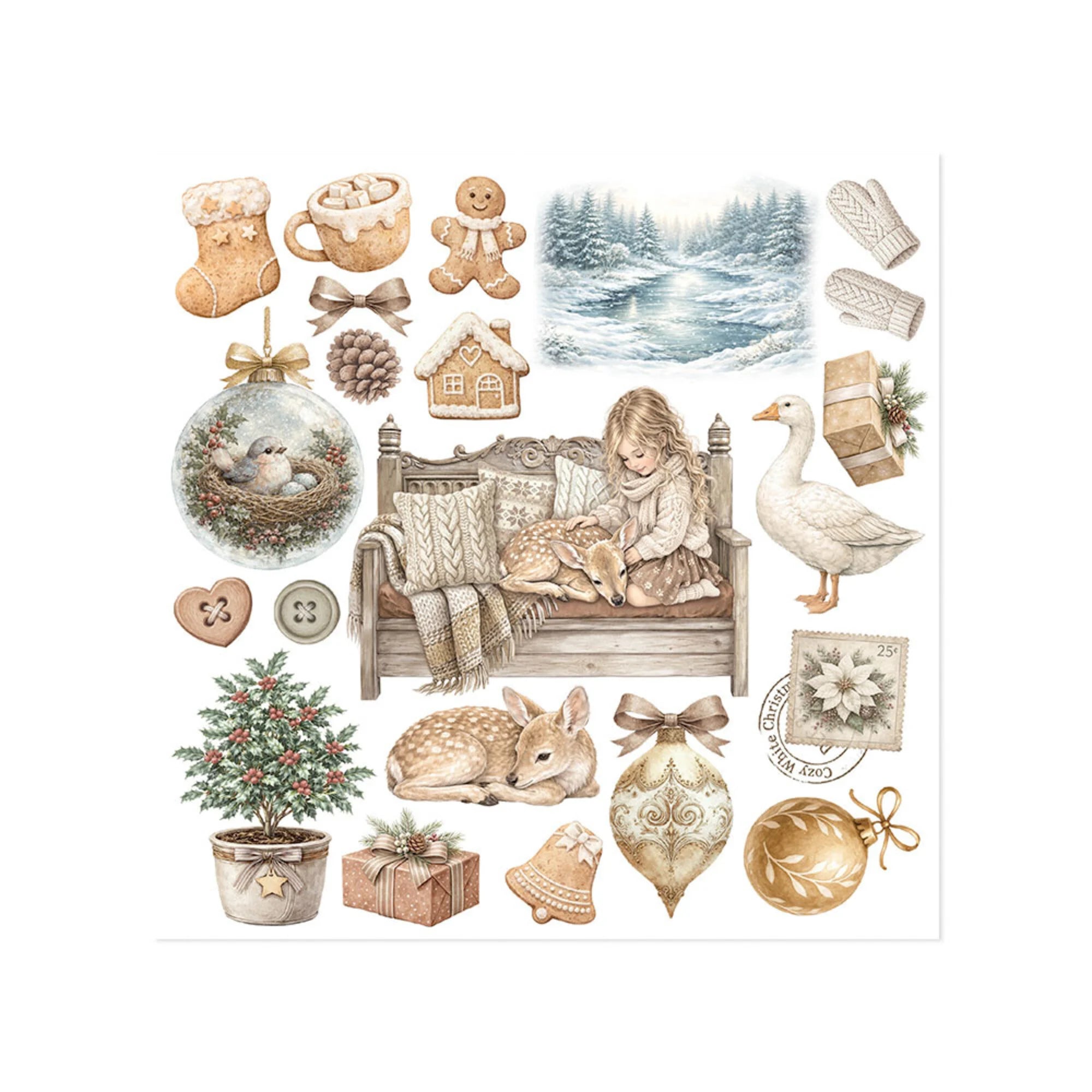 Stamperia - White Christmas - Rub ons kit - 15,5 x 15,5 cm