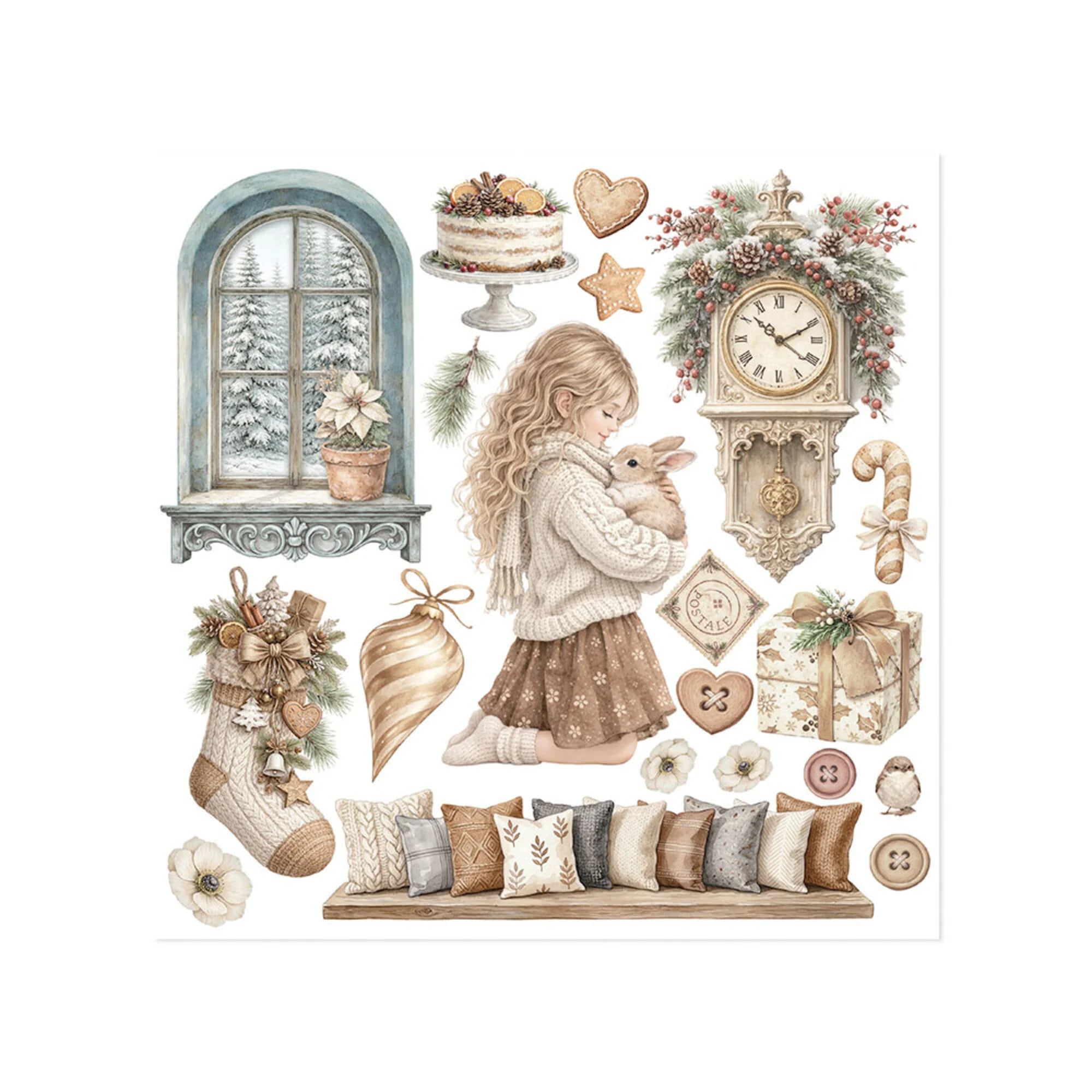 Stamperia - White Christmas - Rub ons kit - 15,5 x 15,5 cm