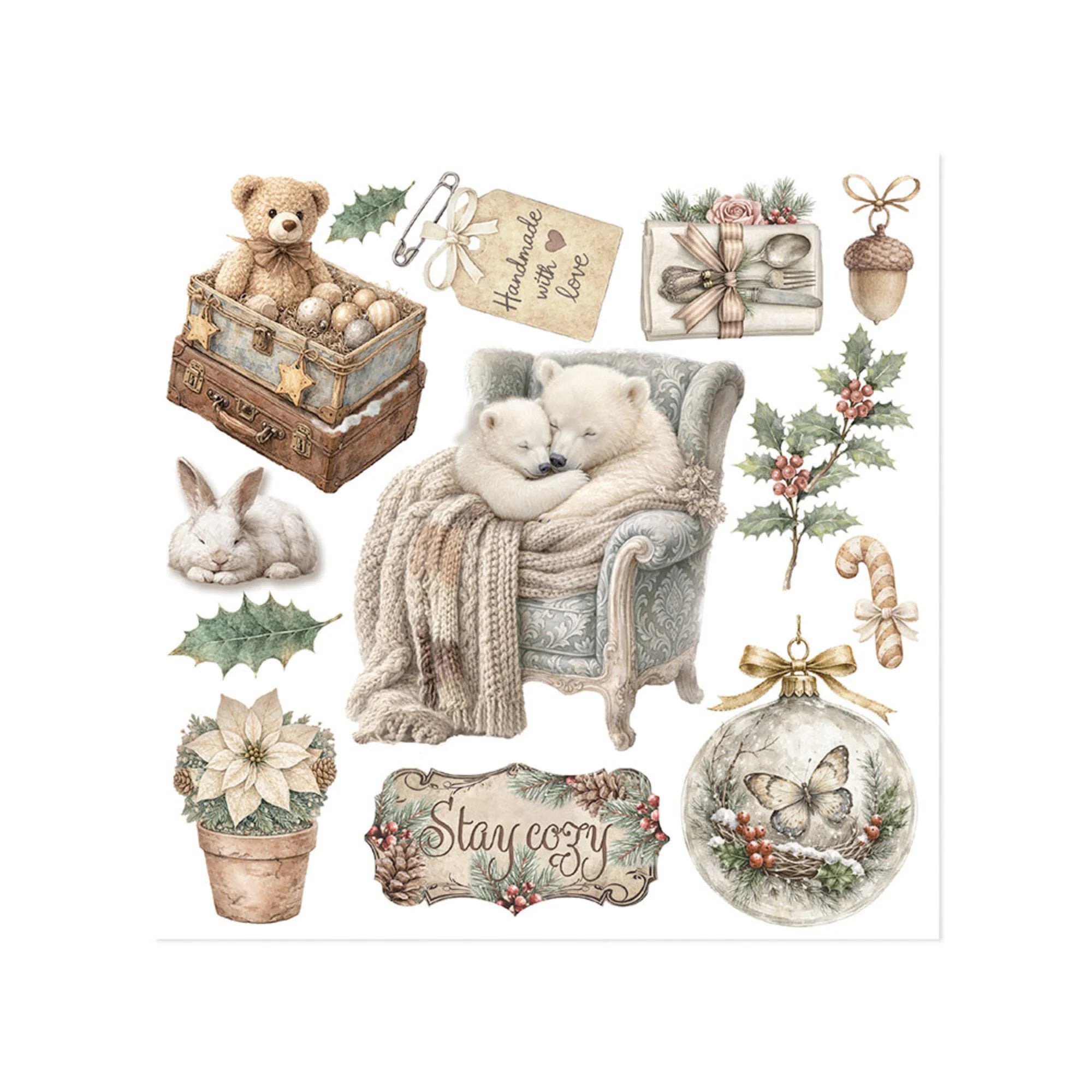 Stamperia - White Christmas - Rub ons kit - 15,5 x 15,5 cm