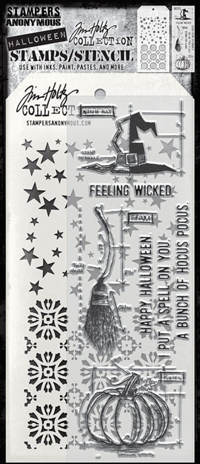 Tim Holtz - Mixed Media Set - Stamp/Stencil - Blueprint Spells