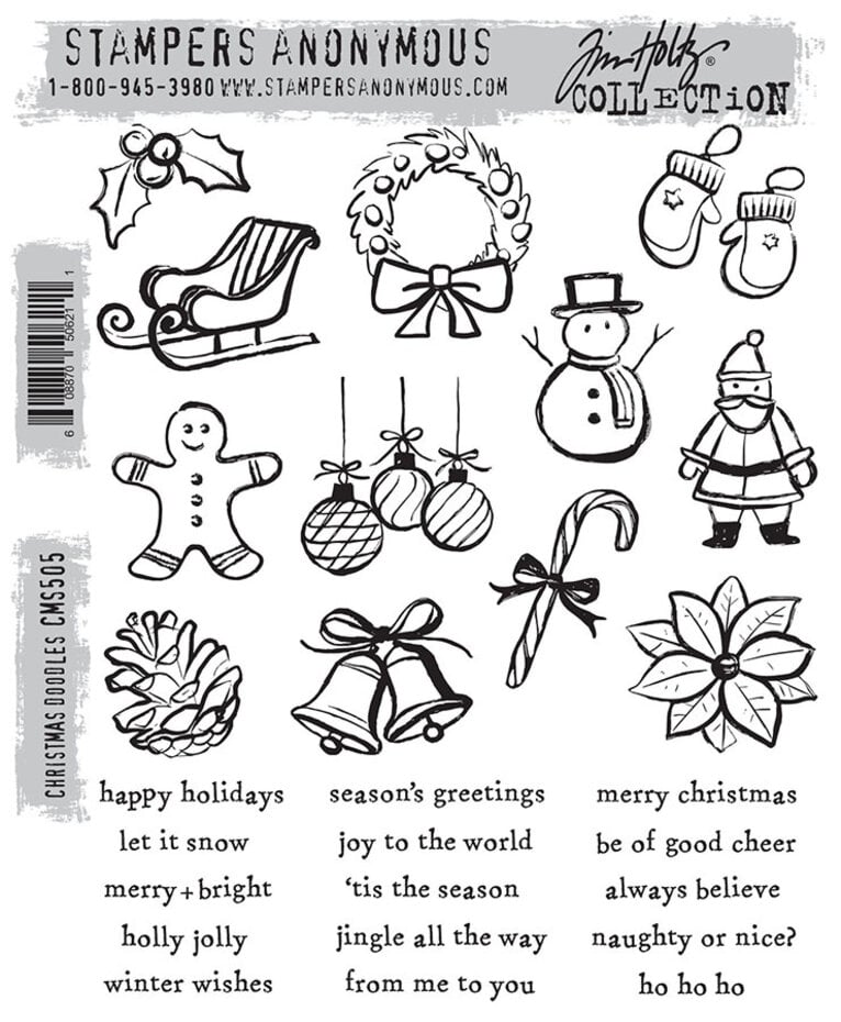 Stampers Anonymous - Tim Holtz Collection - Cling Stamps - Christmas Doodles