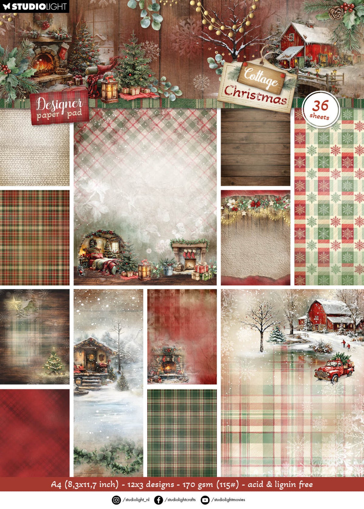 Studio Light - Cottage Christmas - Paper Pad Backgrounds - A4