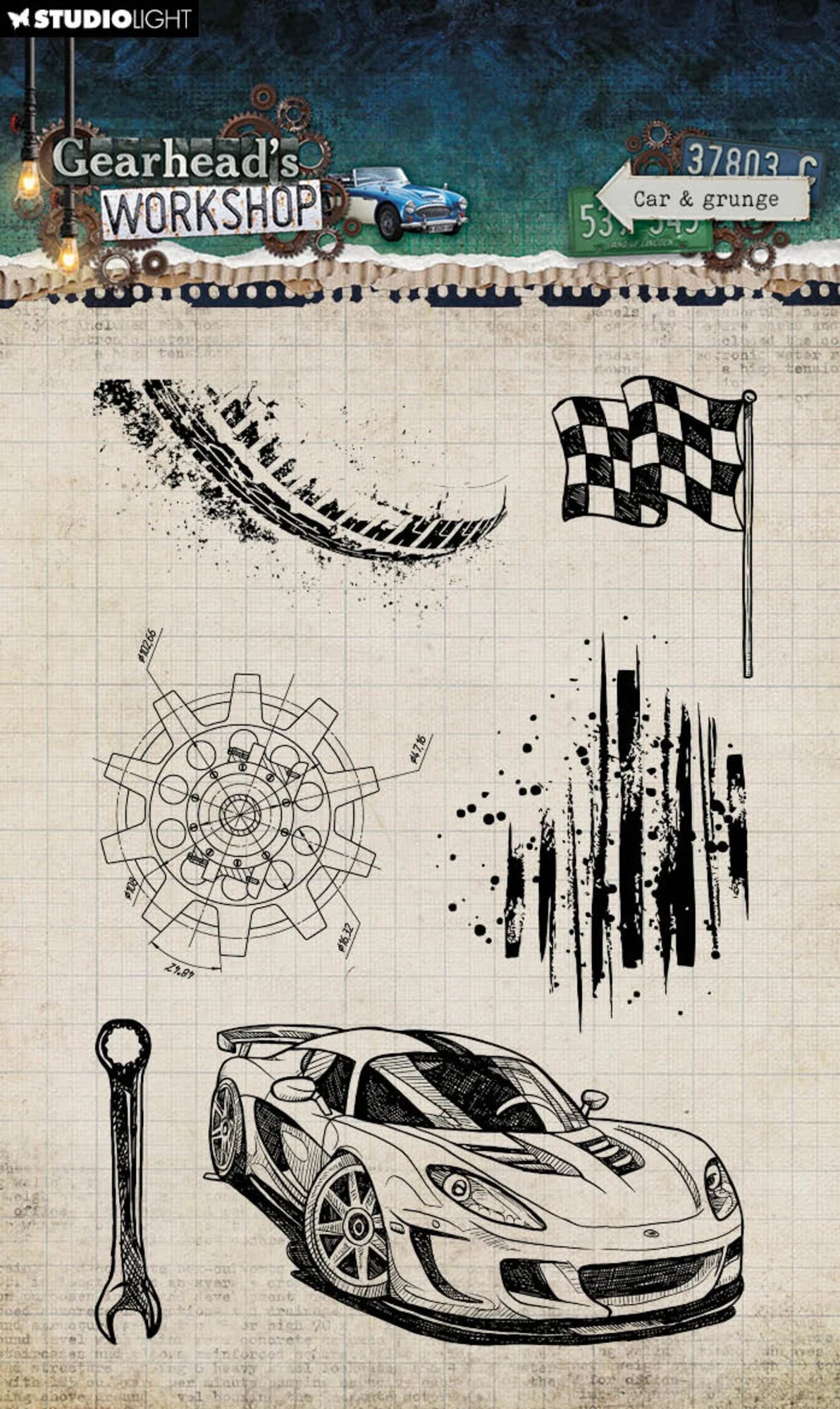 Studiolight - Gearhead's Workshop - Clear Stamps - Car & Grunge