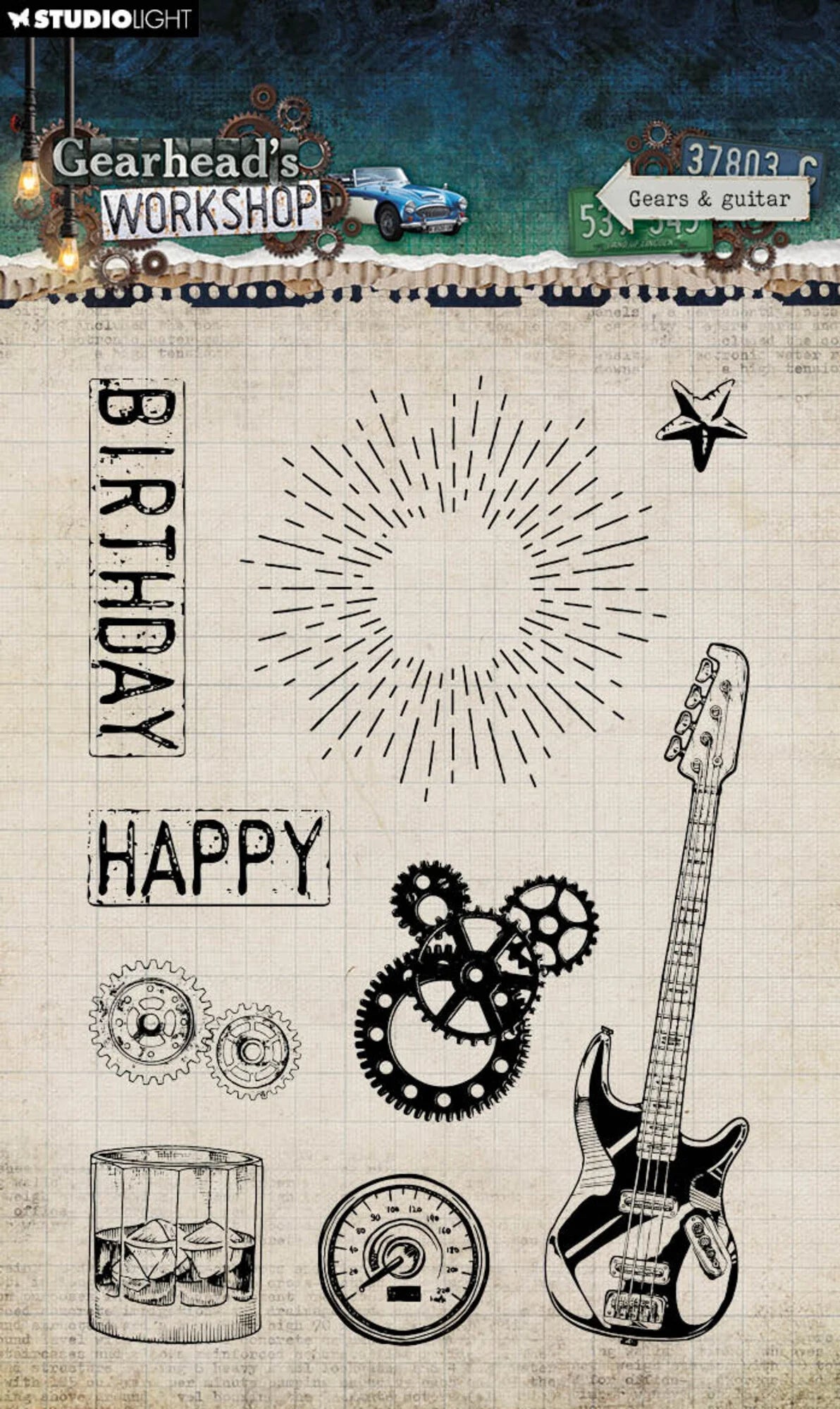 Studiolight - Gearhead's Workshop - Clear Stamps - Gears & guitar