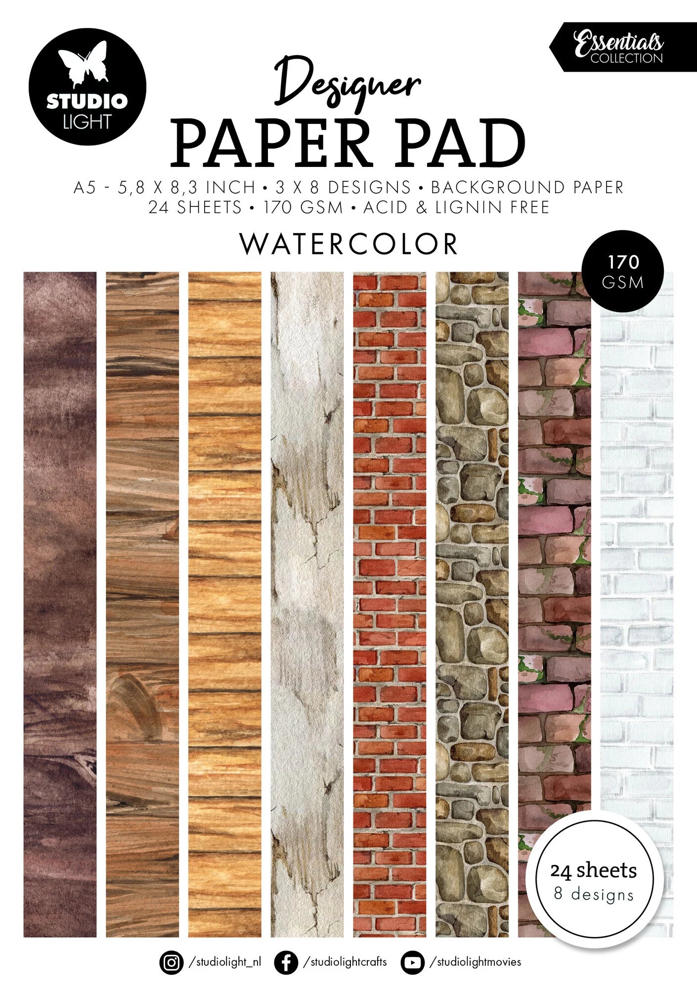 Studiolight - A5 Essentials Designer Paper Pad - Watercolor