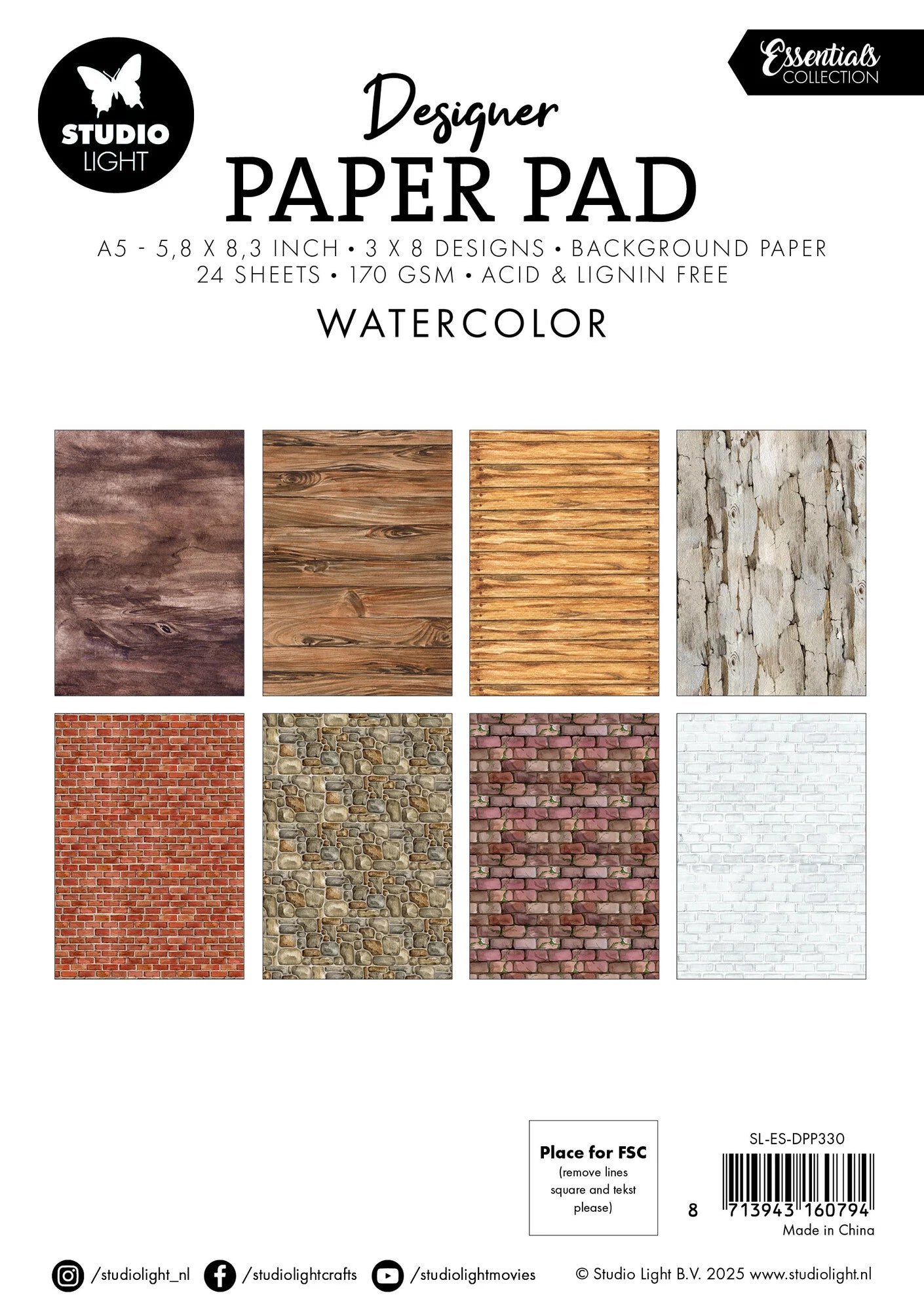 Studiolight - A5 Essentials Designer Paper Pad - Watercolor