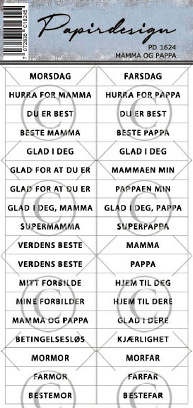 Papirdesign - Ord klistremerker - Mamma og pappa- Morsdag / Farsdag