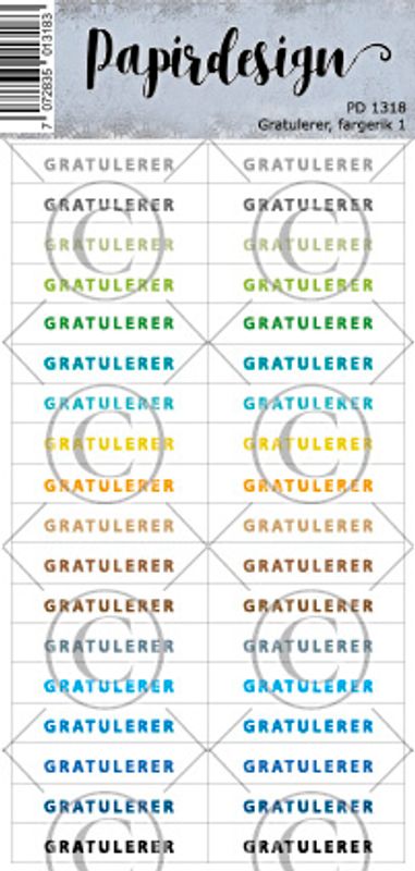 Papirdesign - Ord klistremerker - Gratulerer, fargerik 1