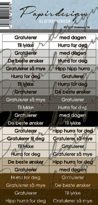 Papirdesign - Ord klistremerker - Gratulerer 14 (Forhåndsalg - På lager 22.09)
