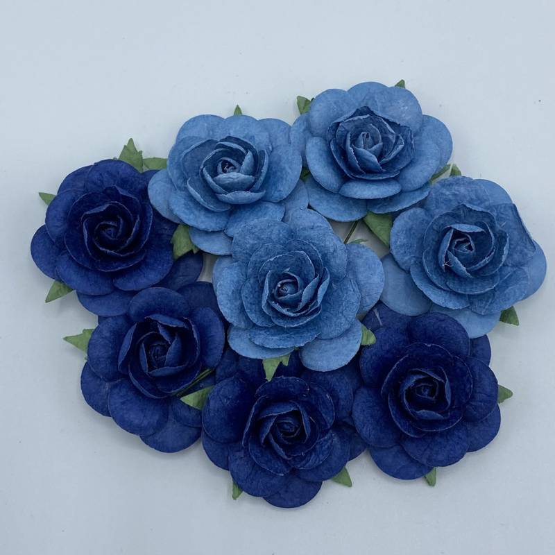 Papirdesign - Roser - Mørk /lys blå   3,5 cm