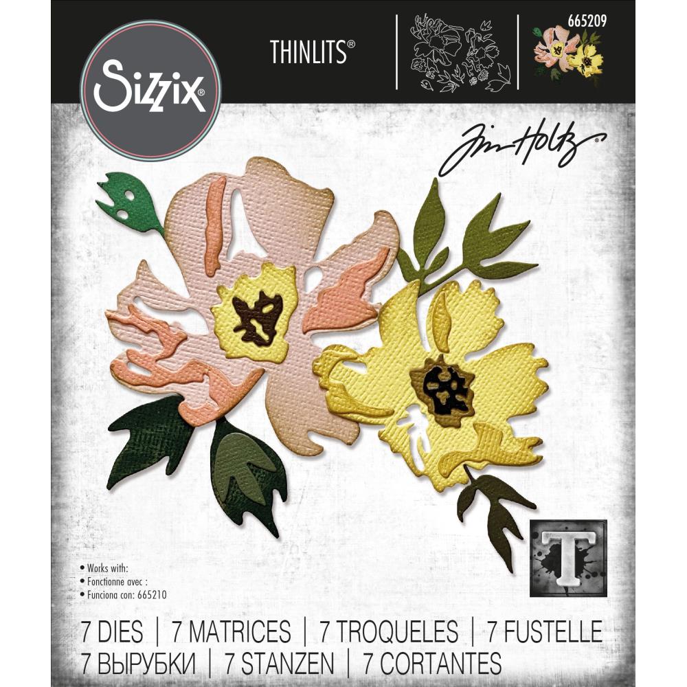 Sizzix - Tim Holtz Alterations - Thinlits Colorize - Brushstroke Flowers #1