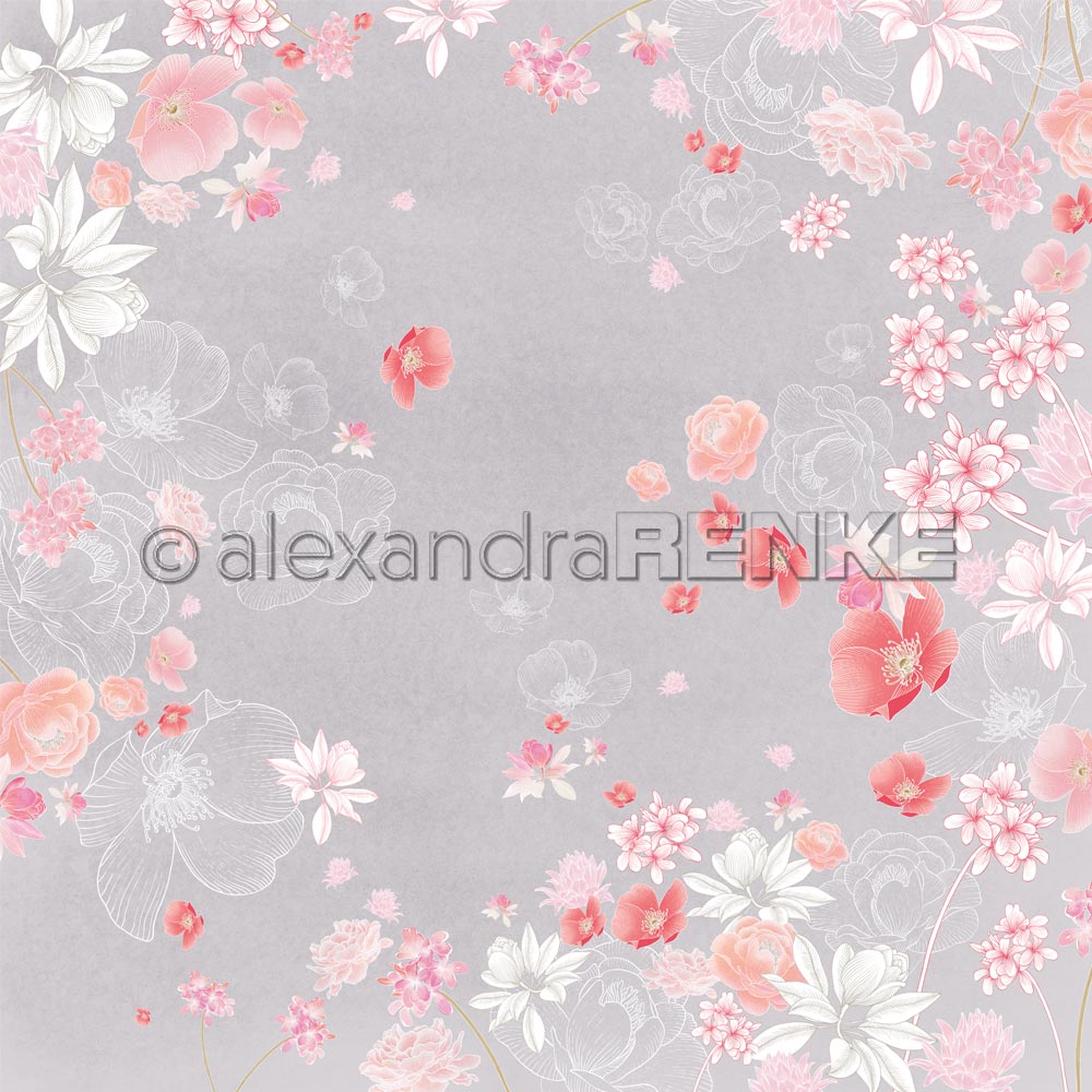 Alexandra Renke - Floral on grey - Paper -  12x12"