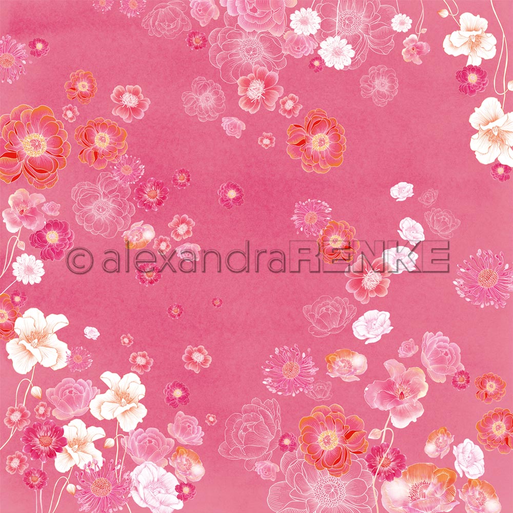 Alexandra Renke - Floral on pink - Paper -  12x12"