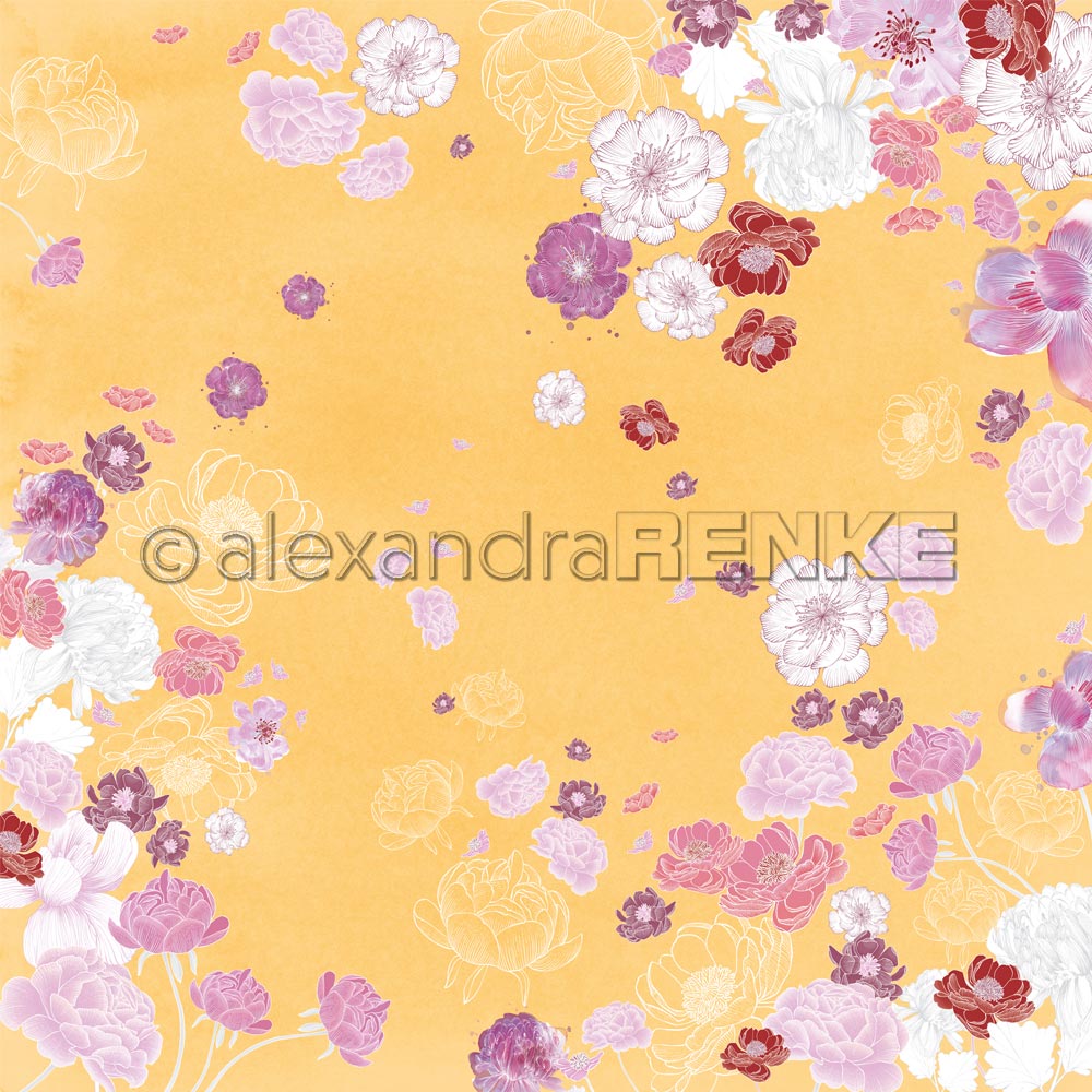Alexandra Renke - Floral on golden yellow - Paper -  12x12"