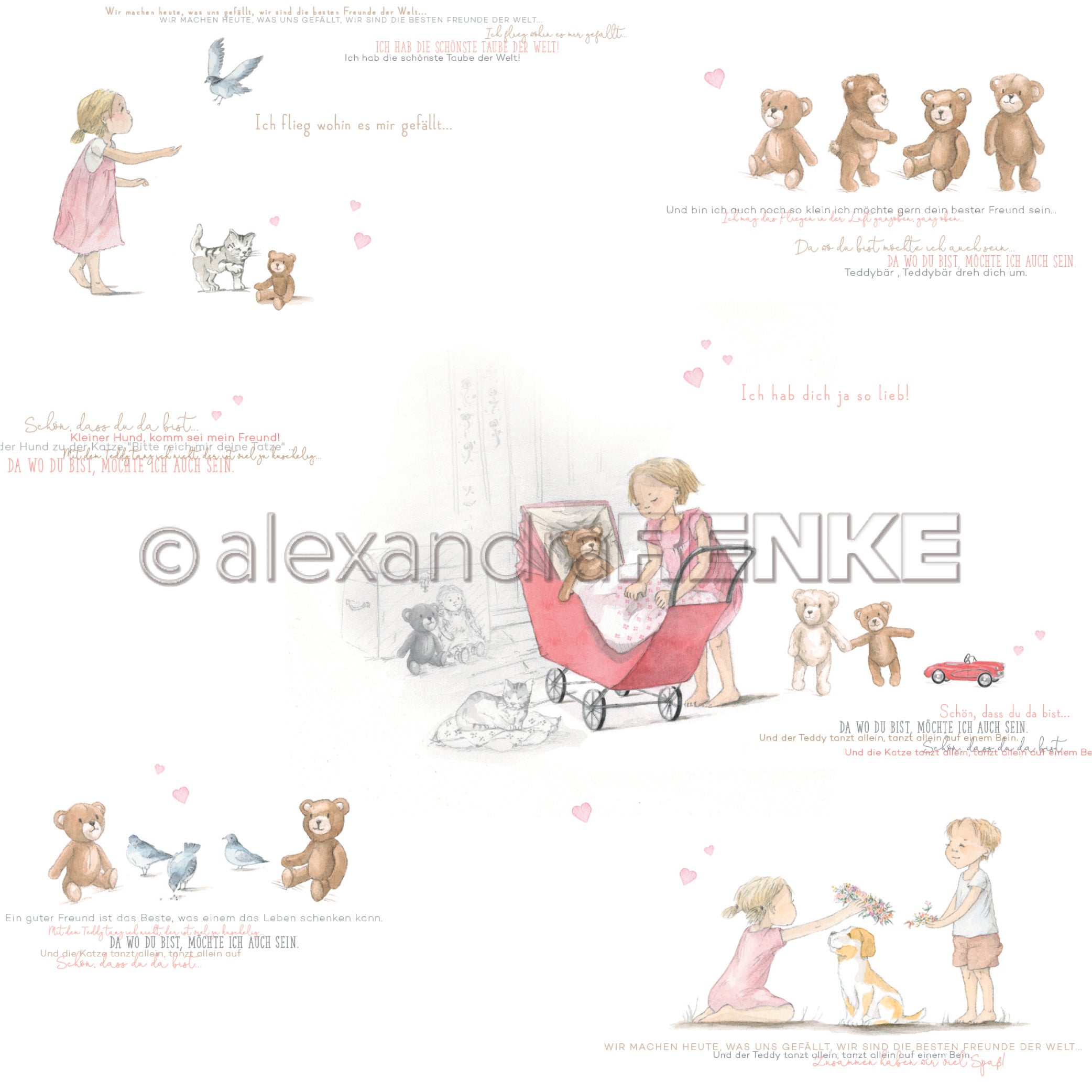 Alexandra Renke -  Girls and Teddies - Paper   12x12"