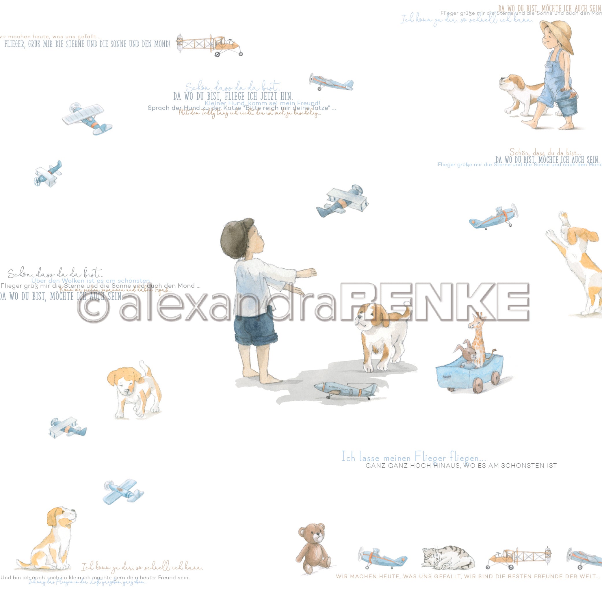Alexandra Renke - Boy and Toy Plane  - Paper   12x12"