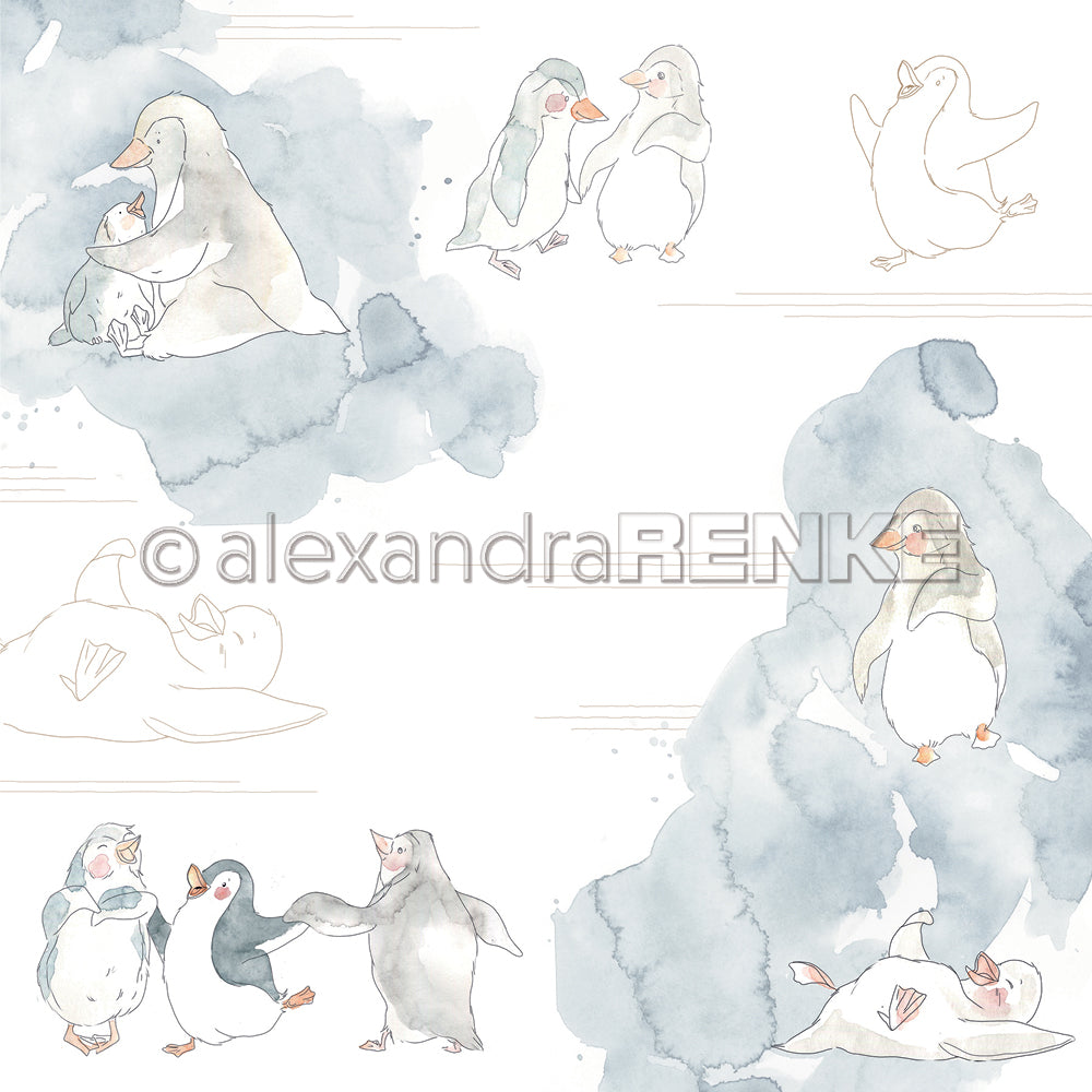 Alexandra Renke - Penguins on watercolour - Paper   12x12"