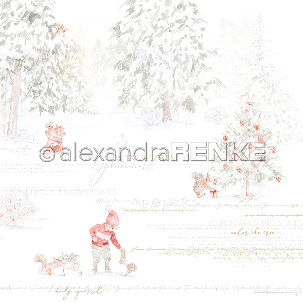 Alexandra Renke - Squirrel and Boy in Christmas Forest - Paper -  12x12"