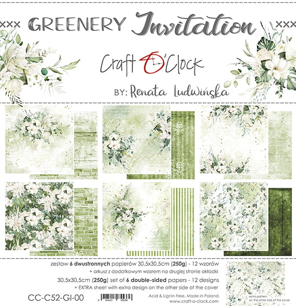 Craft O'Clock - Greenery invitation - Paper Pack -  12 x 12"