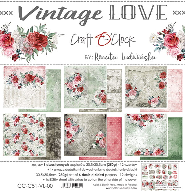 Craft O'Clock - Vintage Love - Paper Pack -  12 x 12"