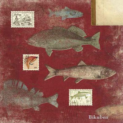 Karen Foster: Red Fish Stamps      12 x 12"