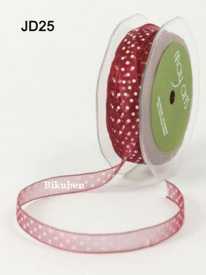 May Arts: Sheer Ribbon - Burgunder med hvite prikker  (metervis)