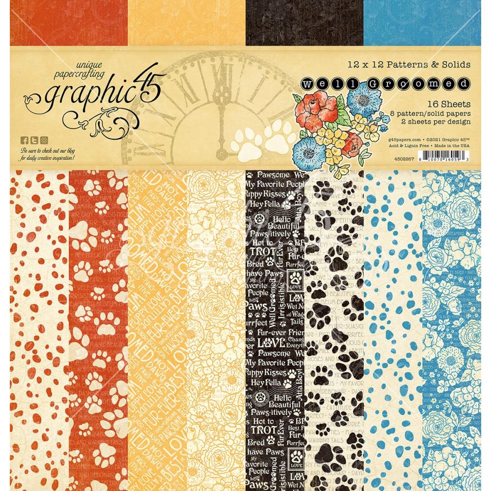 Graphic 45 - Well Groomed  - Print & Solids Paper Pad - 12 x 12"