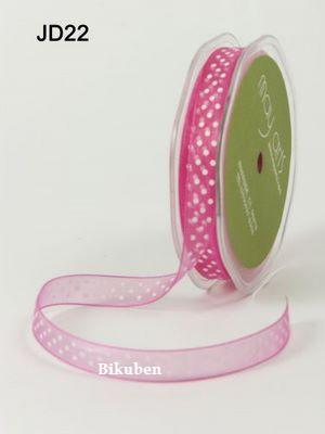 May Arts: Sheer Ribbon - Mørk rosa med hvite prikker  (metervis)