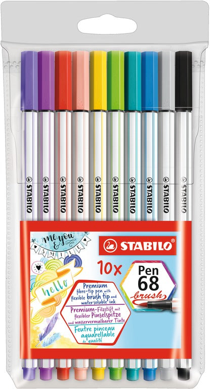 Stabilo - Pen68 - Fiber pen Brush tip - 10 pack